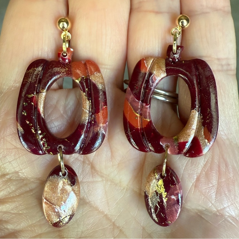 Handmade marble pumpkin earrings